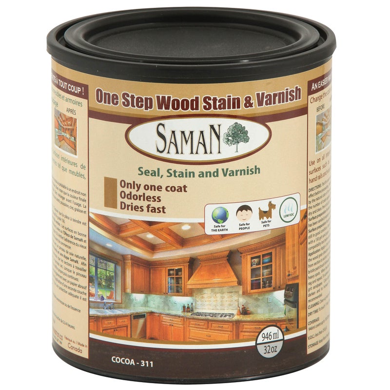 SamaN Interior One Step Wood Seal, Stain and Varnish - Oil Based Odorless Dye - Protection for Furniture and Fine Wood (Cocoa SAM-311, 32 oz) - Image 1